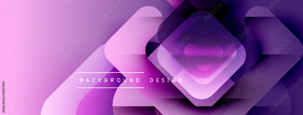 Poster abstract purple design features layered squares, gradients, soft shadows. modern background with tex