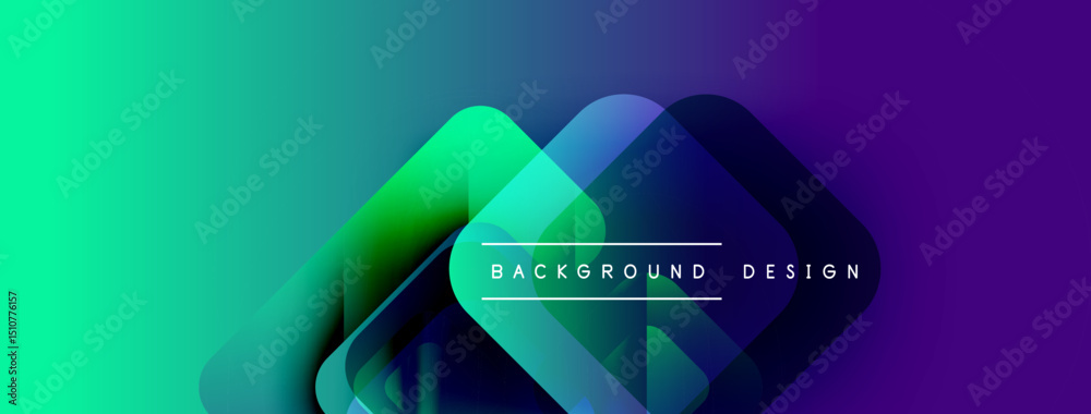 Poster Abstract gradient background features overlapping shapes, vibrant teal to purple transition. Text reads background design. Modern, dynamic composition.
