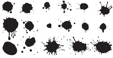 Set of vector brushes. Mega pack set of different brush strokes: black ink splatter, blots, round freehand drawings, grungy drawn lines, waves, circles, triangles, art design elements - Vector illustr