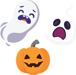 Halloween emoji icon pumpkin ghost and scared face
