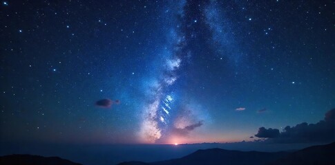 Naklejka premium Celestial tapestry of stars forming constellations, a mesmerizing night sky panorama Perfect for astrology, astronomy, space, and mystical themes , universe, galactic