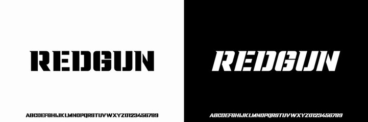 Modern Bold Stencil Strong Heavy Font. Regular Italic Typography urban style alphabet fonts for fashion, sport, technology, digital, movie, logo design, vector illustration 