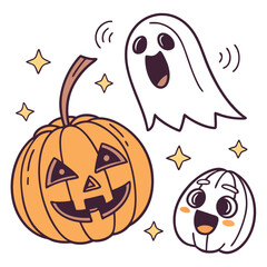 Halloween emoji icon pumpkin ghost and scared face