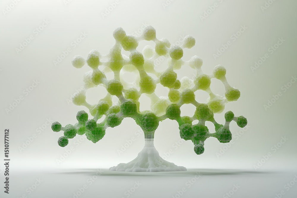 Fototapete Abstract 3D rendering of a tree-like structure formed by interconnected nodes, representing a network or molecular model.