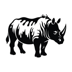 Fototapeta premium Isolated rhino vector illustration featuring a wild animal silhouette on a white background