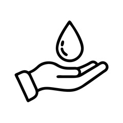 Hand holding water droplet in minimalist line art style  