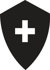 Health protection shield. Icon with reflection on white background