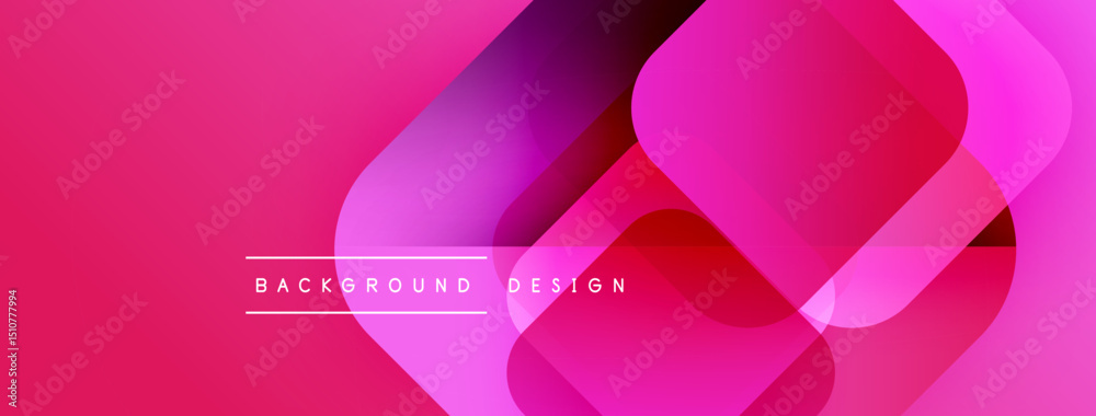 Poster Abstract pink background. Overlapping rounded rectangles create dynamic visual effect. Modern design elements present.