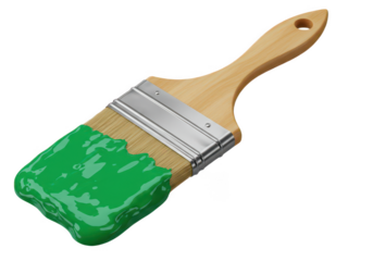 Paint brush with green paint isolated on transparent background