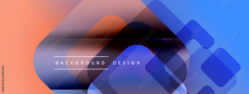 Poster Abstract background features overlapping squares, gradients. Colors include blue, pink, purple. Text reads background design. Modern, dynamic composition.