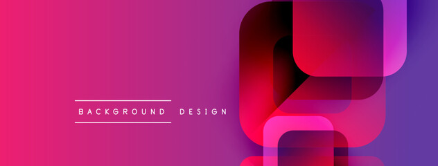 Abstract vibrant background. Geometric shapes overlap, creating dynamic visual effect. Pink, purple, blue hues dominate composition. Modern design element.