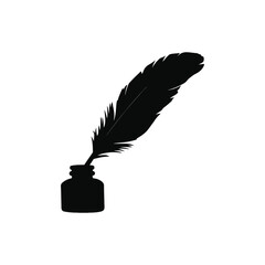 Feather Pen in Ink Bottle Silhouette – Retro Writing Illustration