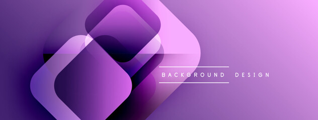 Purple abstract background. Overlapping squares create dynamic visual effect. Gradient shades add depth, modern aesthetic.