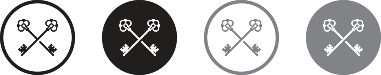 Antique key silhouettes. Medieval and modern keys, black vintage shapes set. Open door symbols, privacy and escape.