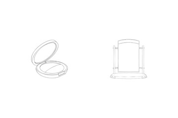 Minimalist line art illustration of a makeup compact and a double sided vanity mirror