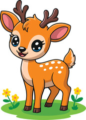 Cute Cartoon Fawn with Antlers and Spots