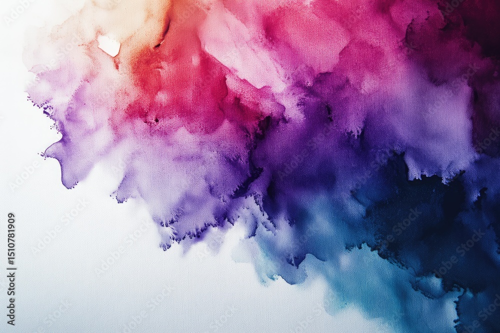 Poster abstract watercolor painting with vibrant color gradients transitioning from warm orange to cool blu