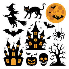 Spooky Halloween Silhouettes A Collage of Classic Halloween Icons