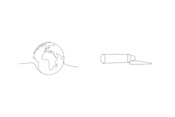 One line art of earth and paint tube representing environmental issues and creativity