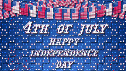 4th of july happy independence day greetings illustration. national holiday day of usa blessings on decorated background with stars and flags.