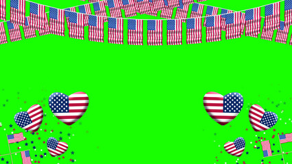 usa national theme decoration on green screen. concept for national holiday and events of united states of america.