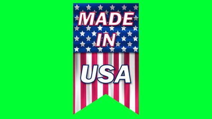 made in usa text on vertically waving usa flag. illustration for usa brand, quality and american products.