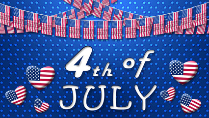 4th of july greetings on decorated blue background. concept for usa independence day blessings and greetings.