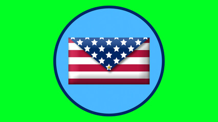 post icon in united states of america national flag texture on green screen with blue circle.