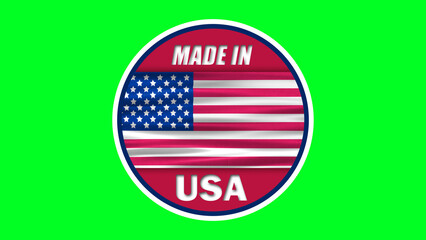 made in usa sign with national flag of america on green screen. made in usa label in national flag theme.