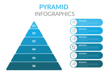 Fototapeta premium Modern 6 Step Pyramid Infographic Template for Business, Strategy, and Data Presentation