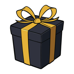 A sleek black gift box adorned with a shimmering golden bow and a long, elegant ribbon, perfect for a luxurious and memorable present.
