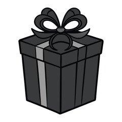 A sleek black gift box adorned with a shimmering golden bow and a long, elegant ribbon, perfect for a luxurious and memorable present.
