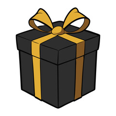 A sleek black gift box adorned with a shimmering golden bow and a long, elegant ribbon, perfect for a luxurious and memorable present.
