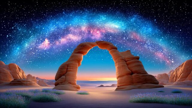 A stunning arch under a starry sky, showcasing natural beauty.