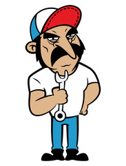 The Mechanic cartoon characters wearing safety boots and carrying a wrench. Best for sticker, logo, and mascot with automotive themes