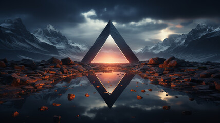 3d render abstract neon background with rhombus