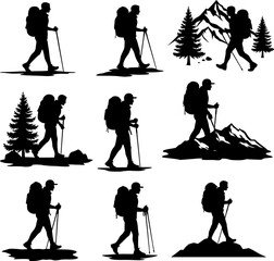  hiker mountain climber adventure silhouette for logo