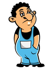 A Man cartoon characters wearing a Jumpsuit and searching for a Job. Best for sticker, logo, and mascot with economic recession themes
