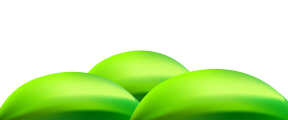 3D  landscape with green hills, mountains, and a textured grass field creates a playful eco friendly park scene.Childish vector illustration.