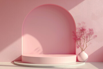 A pink archway with a white base