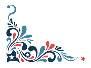 
Red and Blue star Elegant ornate Corner Swirls Decorative Elements, 4th of July Celebration border frame design element,copy space for text independence day page decorations

