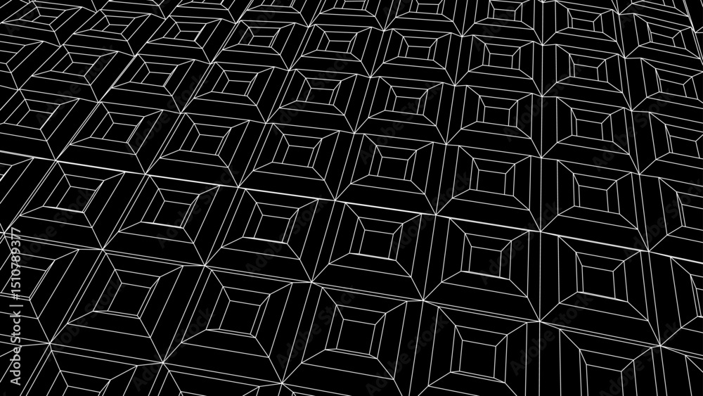 Poster Abstract digital 3D surface with geometric grid landscape and 3D square pattern