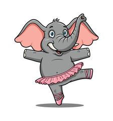 Obraz premium Funny Elephant Ballerina Clipart – Cute Cartoon Dancing Elephant in Pink Tutu