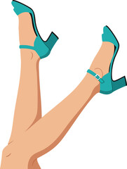 Female legs wearing turquoise high heel shoes isolated on white background vector illustration 