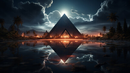 3d render abstract neon background with triangular