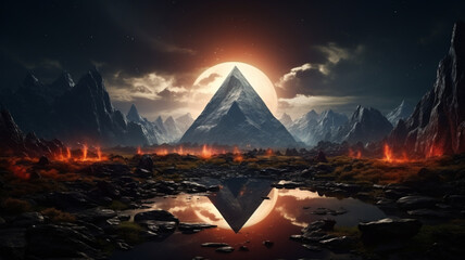 3d render abstract neon background with triangular