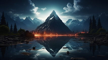 3d render abstract neon background with triangular