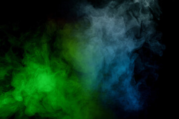 Blue and yellow steam on a black background.