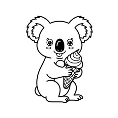 Obraz premium Koala holding ice cream cone with a cute expression for coloring 