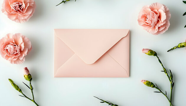 Pink envelope surrounded by flowers